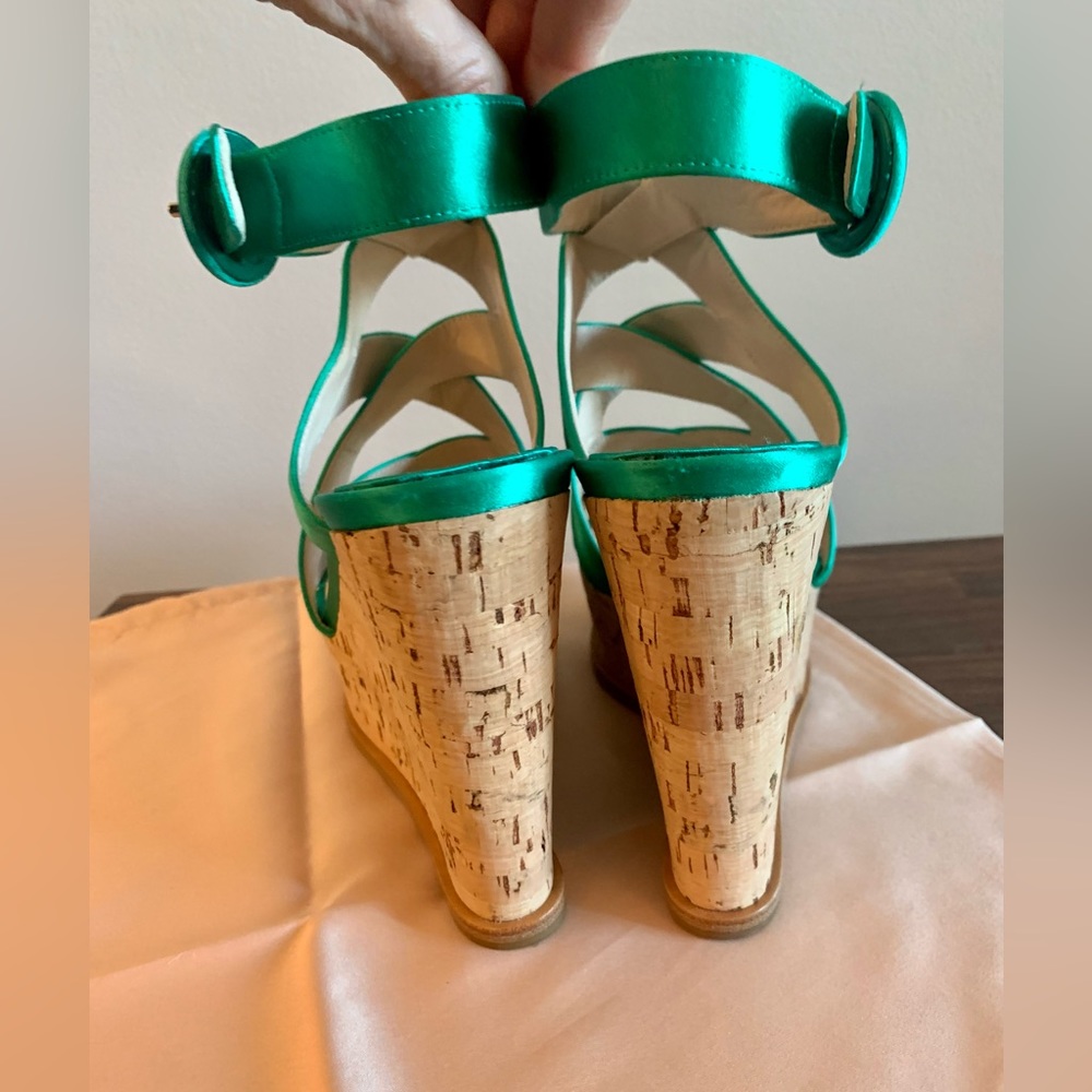 Prada Assenzio (absinthe/emerald green), 40/Size 9, criss cross cork wedge - Picture 4 of 15